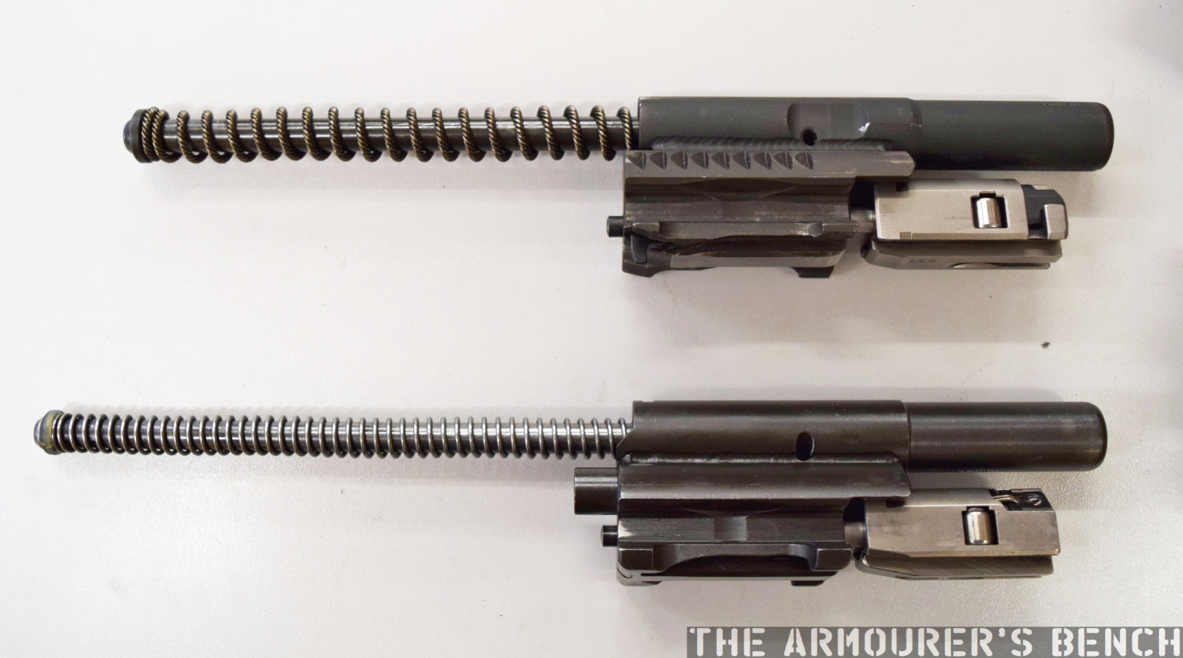 The bolts of the HK G41 (top) and HK33 (bottom), note the redesigned extrac...